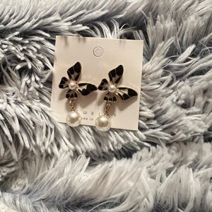 Enamel and faux pearl earrings